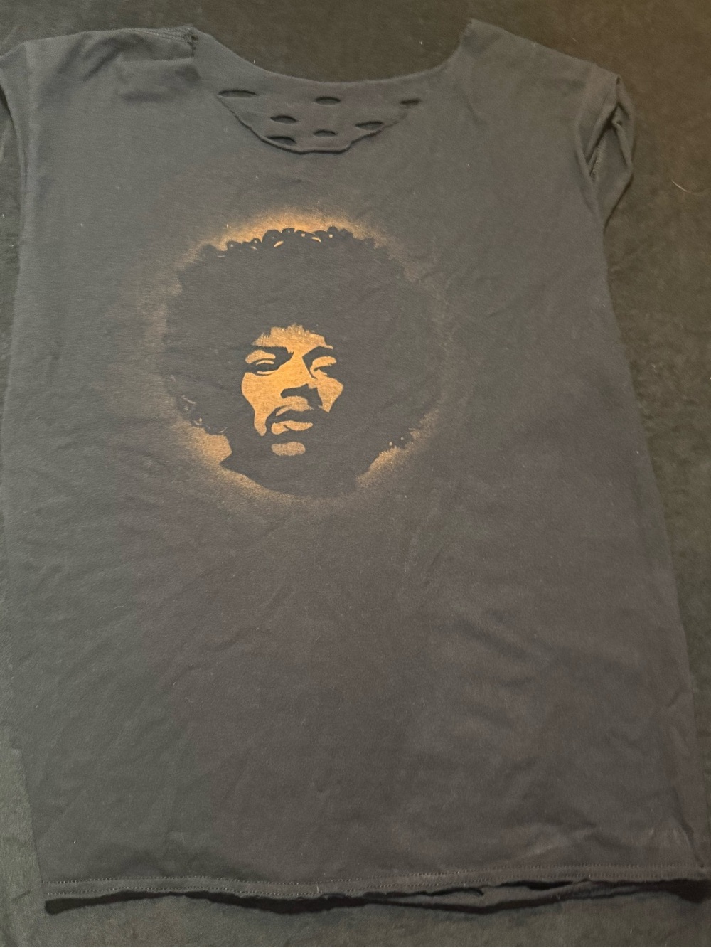 Jimi Hendrix bleach dye cut off sleeve black shirt